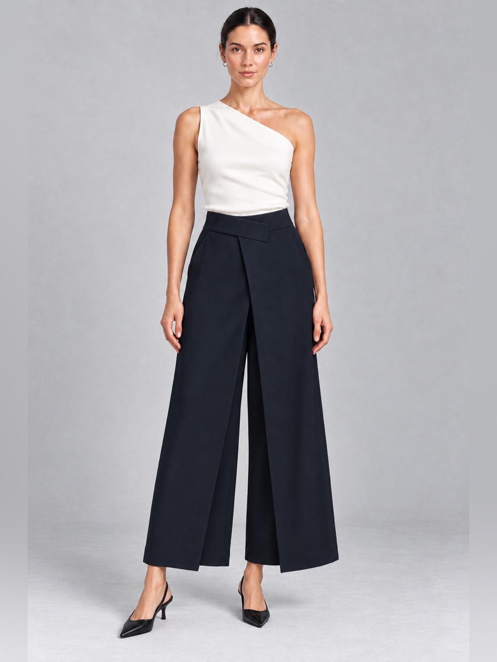 Rag & Bone Black Split Draped Panel Wide Leg Cropped Pants Asymmetric Size 6